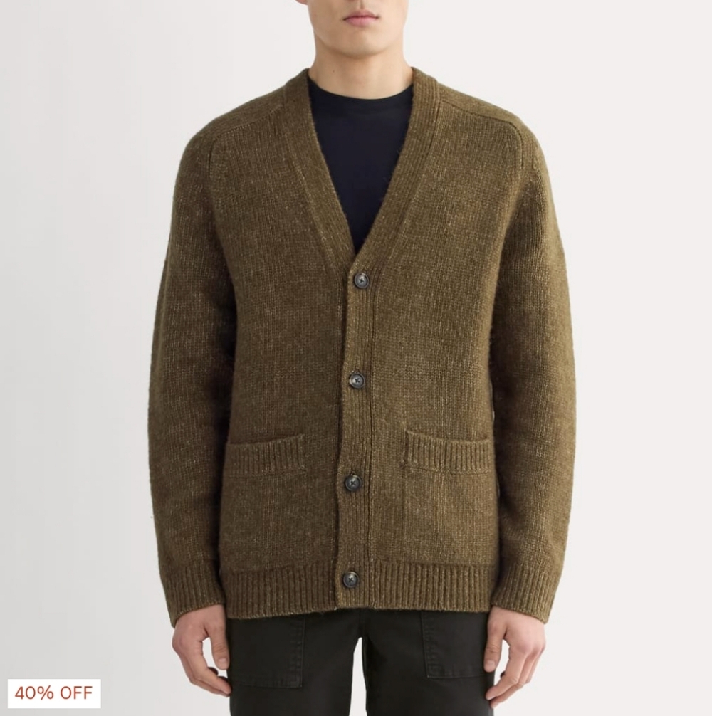 Everlane Olive Green Men's Cardigan Sweater